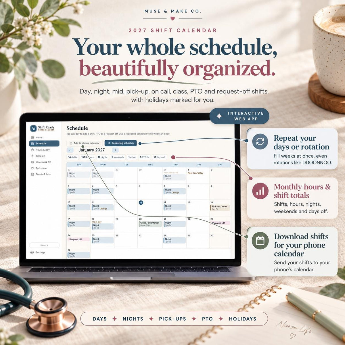 2027 Nurse Planner, Nurse Shift Schedule Calendar