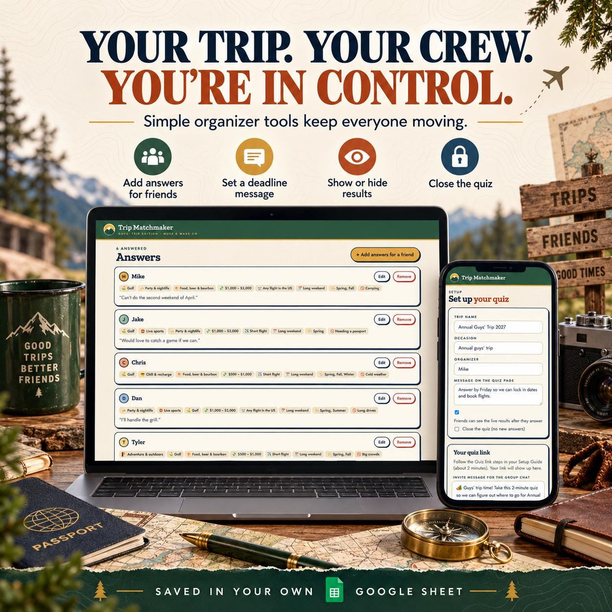 Guys Trip Planner Quiz