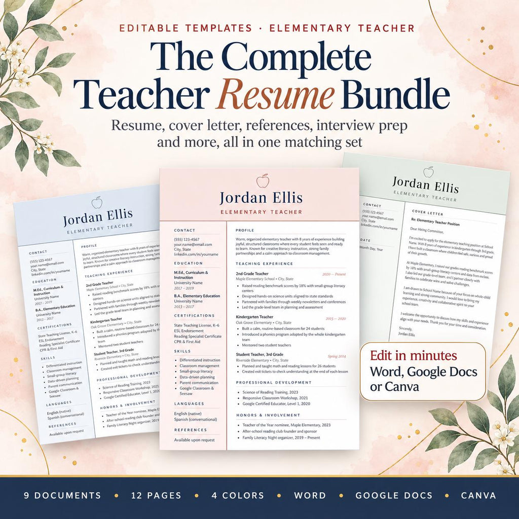 Teacher Resume Template Bundle