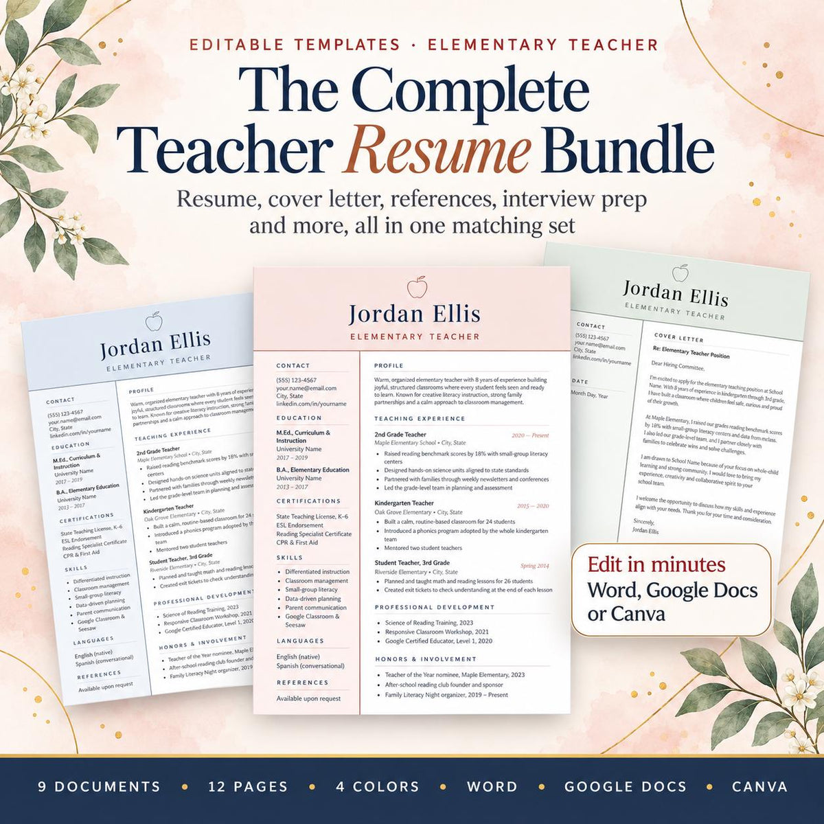 Teacher Resume Template Bundle